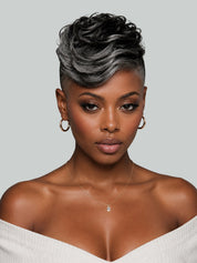 Loyalrose Salt & Pepper Pixie Short Cut Wig side part Lace closure 7*5 100% Human Hair Glueless with bang