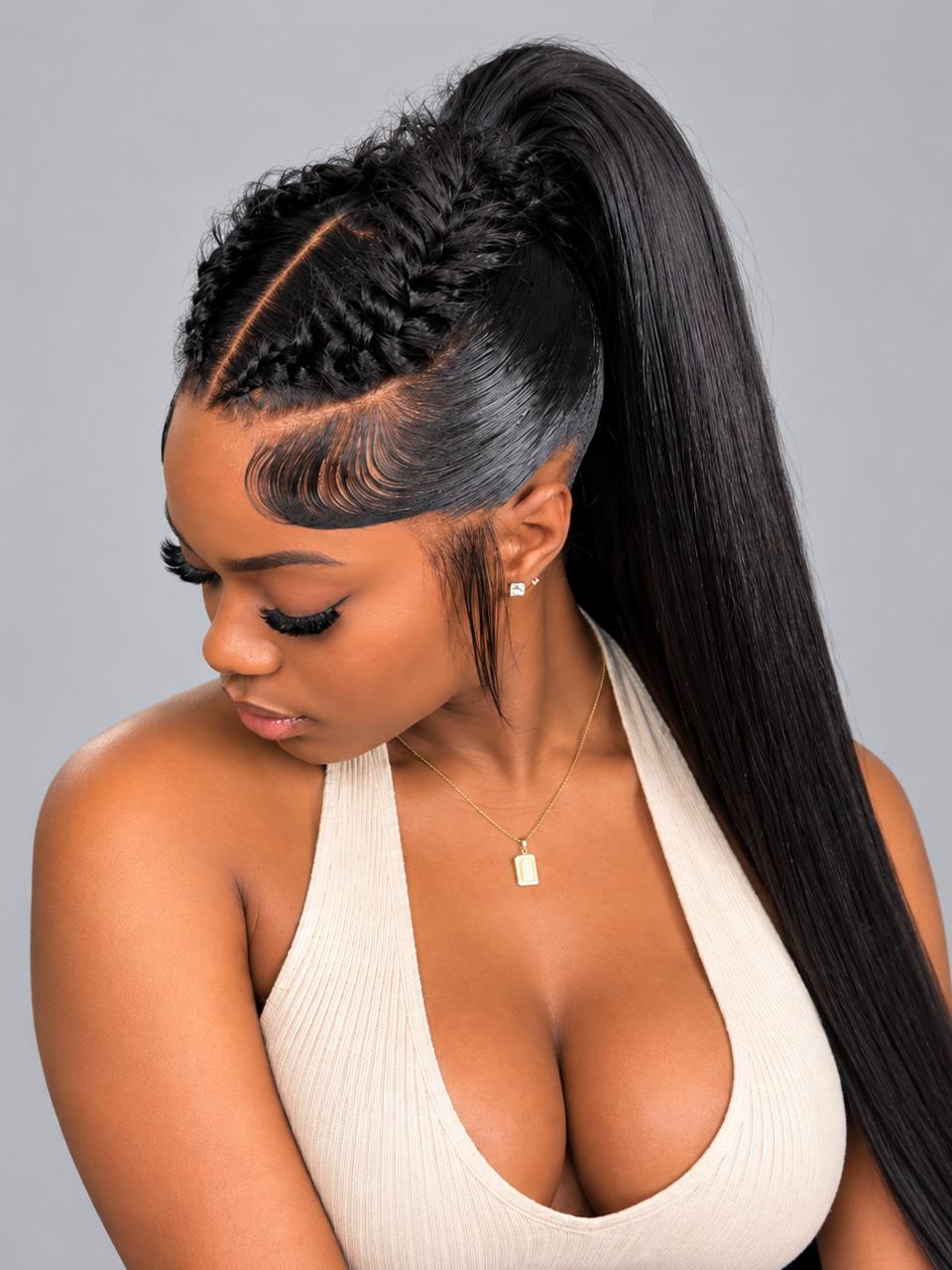 Loyalrose Pre-styled wig Braided Straight lace 360 Black color without glue 20-30 inches