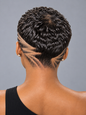 Loyalrose Pixie wig finger wave 6 inches Black 100% human hair Glueless with Full lace TWA with Fade and Hard Part style 34