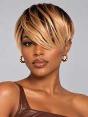 Loyalrose Bob Wig Straight Black mix brown & blond color Side part lace 13x4 Glueless 100% Human Hair
