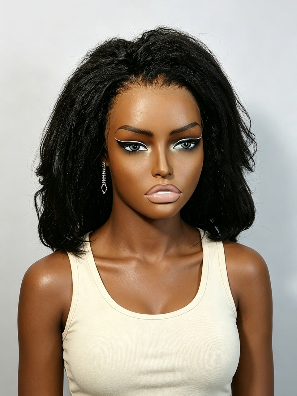 Natural black human hair bob wig side view realistic hairline