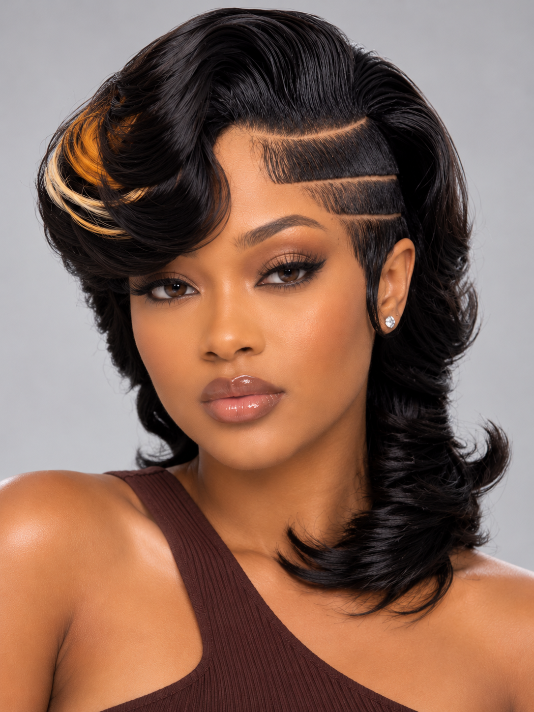 Loyalrose Bob wig frontal lace 13*6 Side part Black color with highlighted bangs without glue Side shaved line+Asymmetrical Layered style