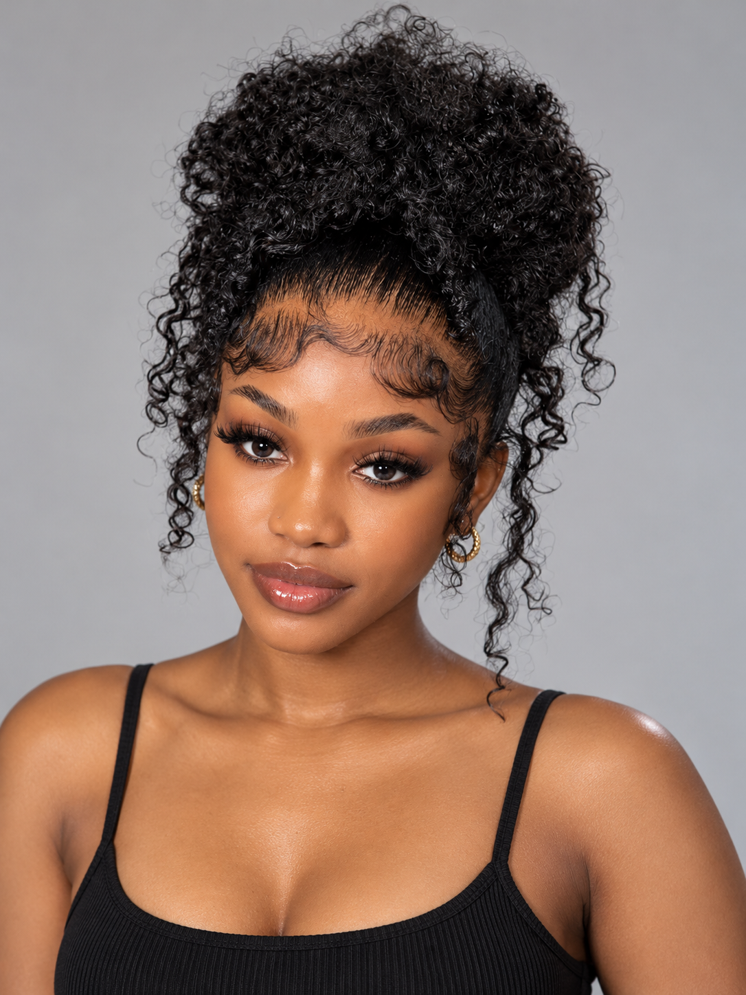 Loyalrose Pre-styled wig Curly wave frontal lace 360 free part Black color without glue with Ponytail and baby hair 18 inches