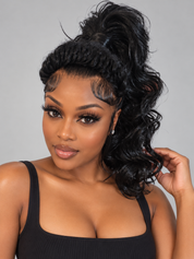 Loyalrose Pre-styled wig Body wave frontal lace 360 free part Black color without glue with Braid and Ponytail 20 inches