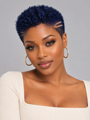 Loyalrose Pixie wig Afro Lowcut 8 inches Deep blue 100% human hair side part Glueless with Full lace TWA with Fade and Hard Part style 54