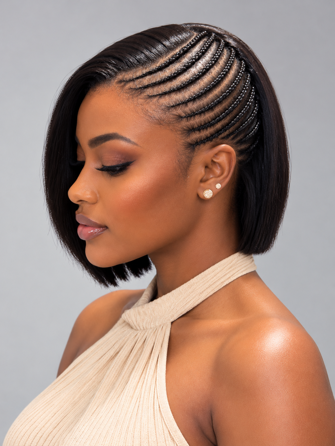 Loyalrose Bob Braided wig full lace black color side part Pre-styled without glue Asymmetrical style