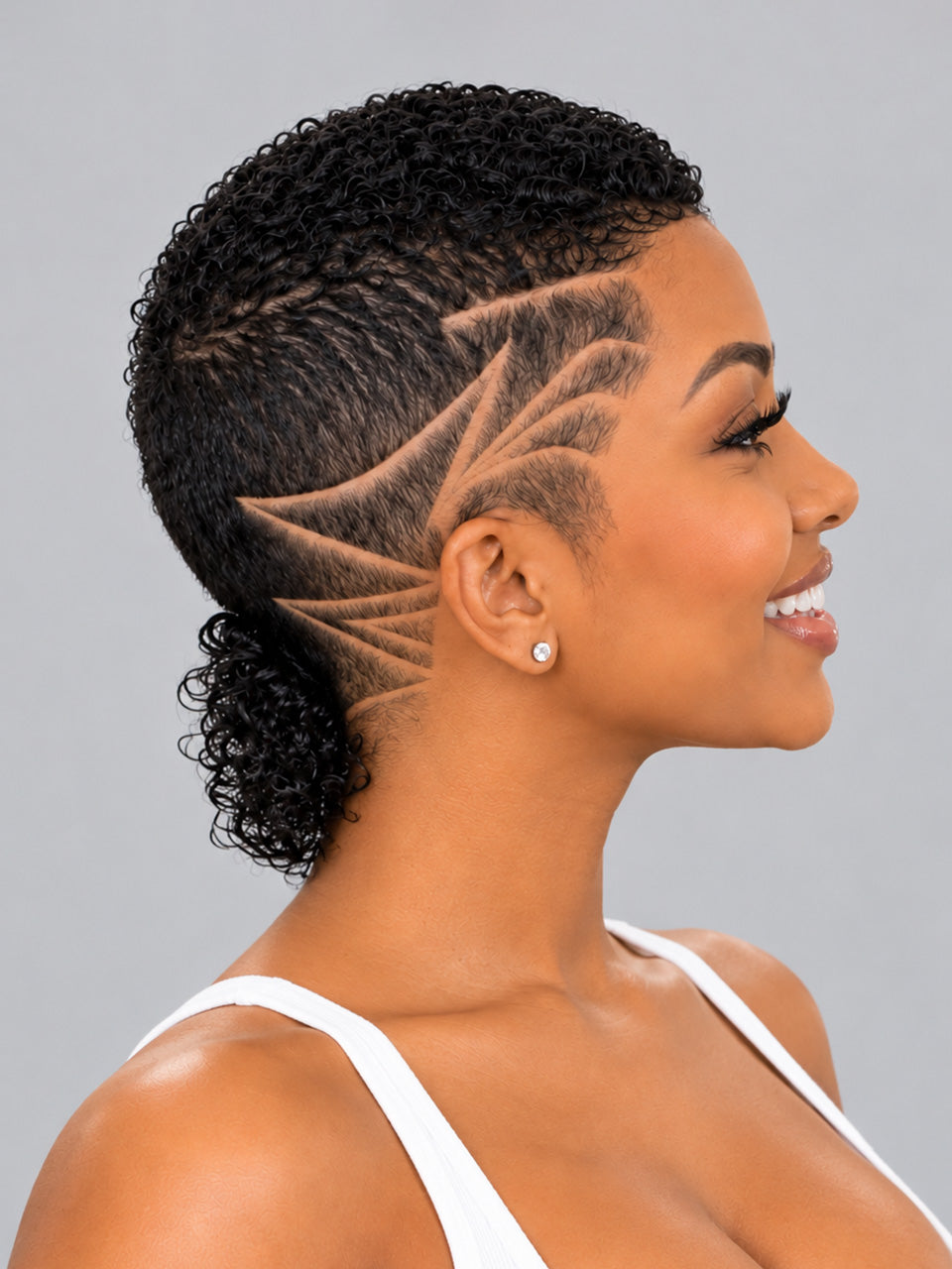 Loyalrose Pixie wig Afro Lowcut 10 inches Black 100% human hair side part Glueless with Full lace TWA with Fade and Hard Part Ponytail style 55