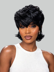 Loyalrose Black color Layered Mullet Wig 100% human hair Glueless Machine Made style 3