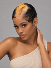 Loyalrose Pixie Finger wave wig Black mix blond color Skunk stripe style glueless Side part Closure 5x5 lace 100% Human Hair