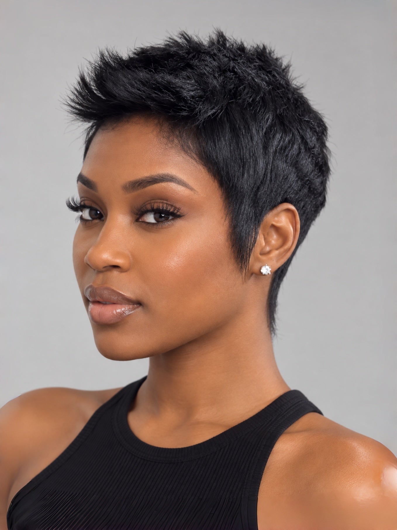 Loyalrose Pixie straight wig Black color glueless free part Closure 5x5 lace 100% Human Hair