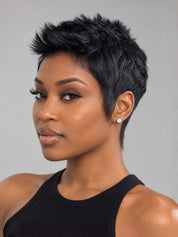 Loyalrose Pixie straight wig Black color glueless free part Closure 5x5 lace 100% Human Hair