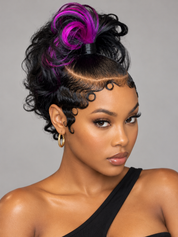 Loyalrose Pre-styled wig Body wave+finger wave lace front 13*6 Black mix purple color without glue with ponytail