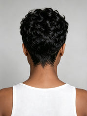 Close up of 13x4 lace front hairline on edgy pixie wig