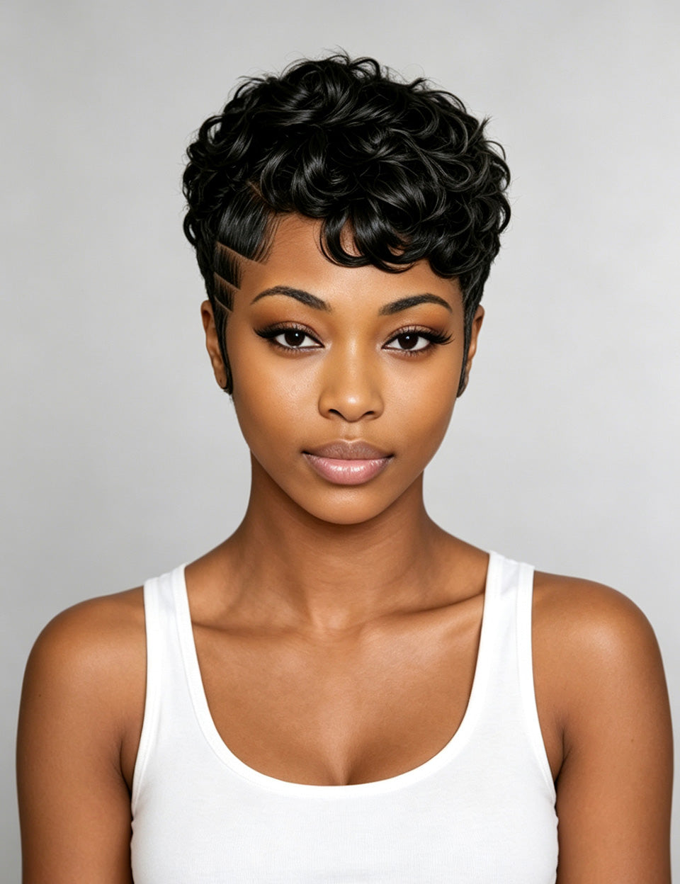 Loyalrose edgy pixie finger wave wig in black color on black woman