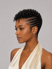 Loyalrose Pixie wig free part kinky curly& Finger wave Black 100% human hair with lace 13*4 Glueless