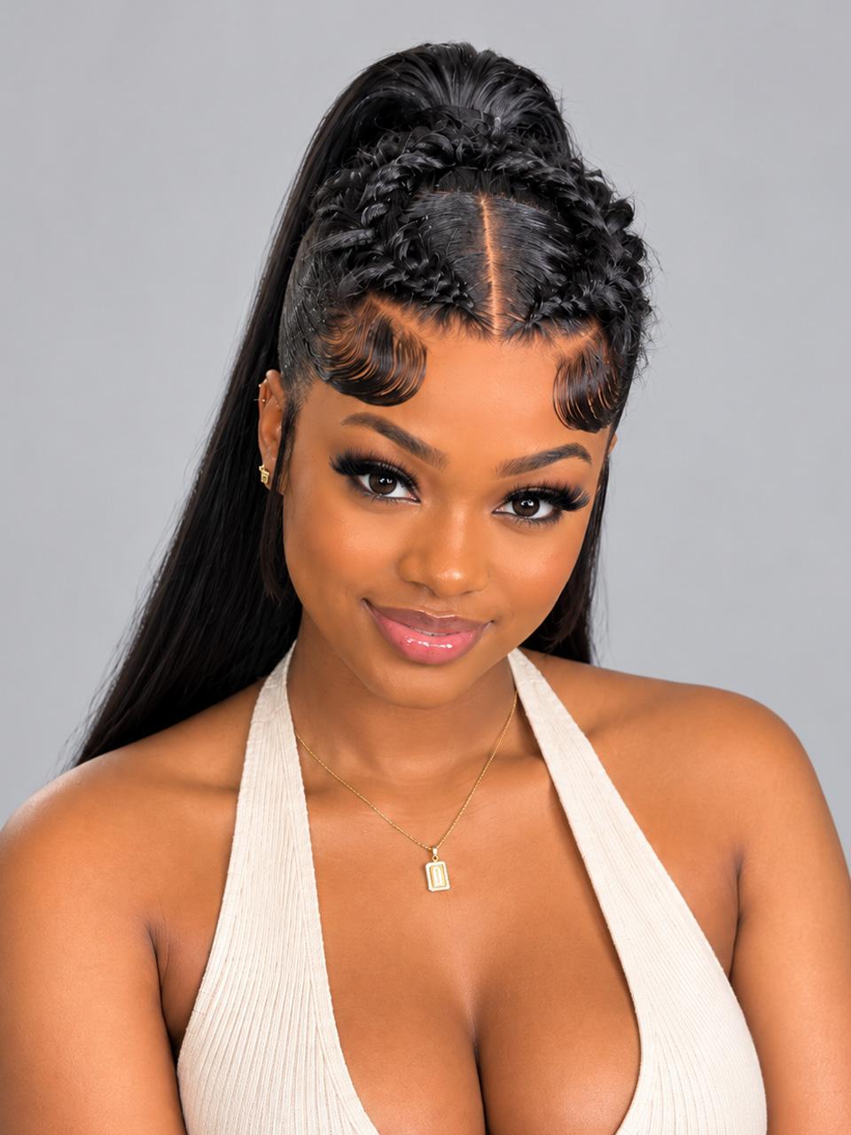 Loyalrose Pre-styled wig Braided Straight lace 360 Black color without glue 20-30 inches