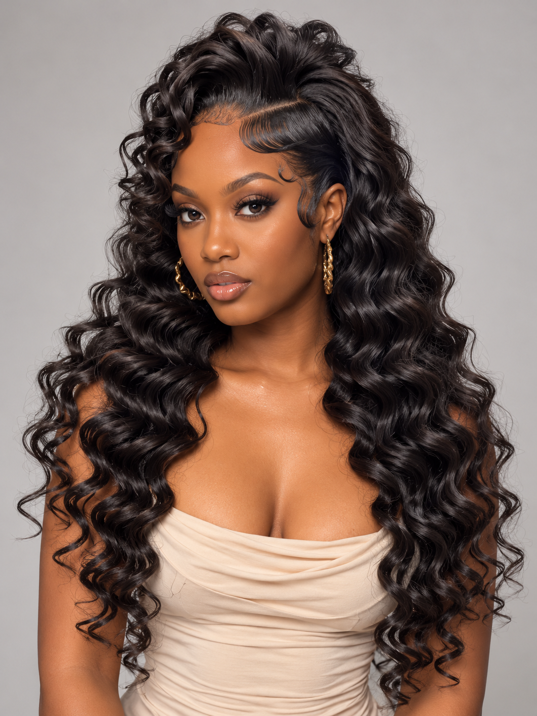 Loyalrose Pre-styled wig Finger+Natural wave Side part frontal lace 13*6 Black color without glue 20-30 inches