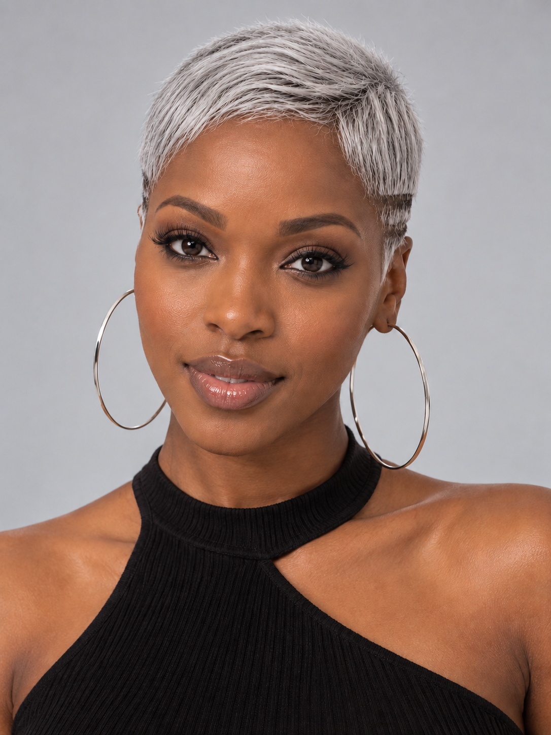 Loyalrose Pixie wig Afro 6 inches Salt & Pepper 100% human hair Glueless with Full lace TWA with Fade and Hard Part style 26