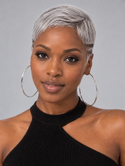 Loyalrose Pixie wig Afro 6 inches Salt & Pepper 100% human hair Glueless with Full lace TWA with Fade and Hard Part style 26