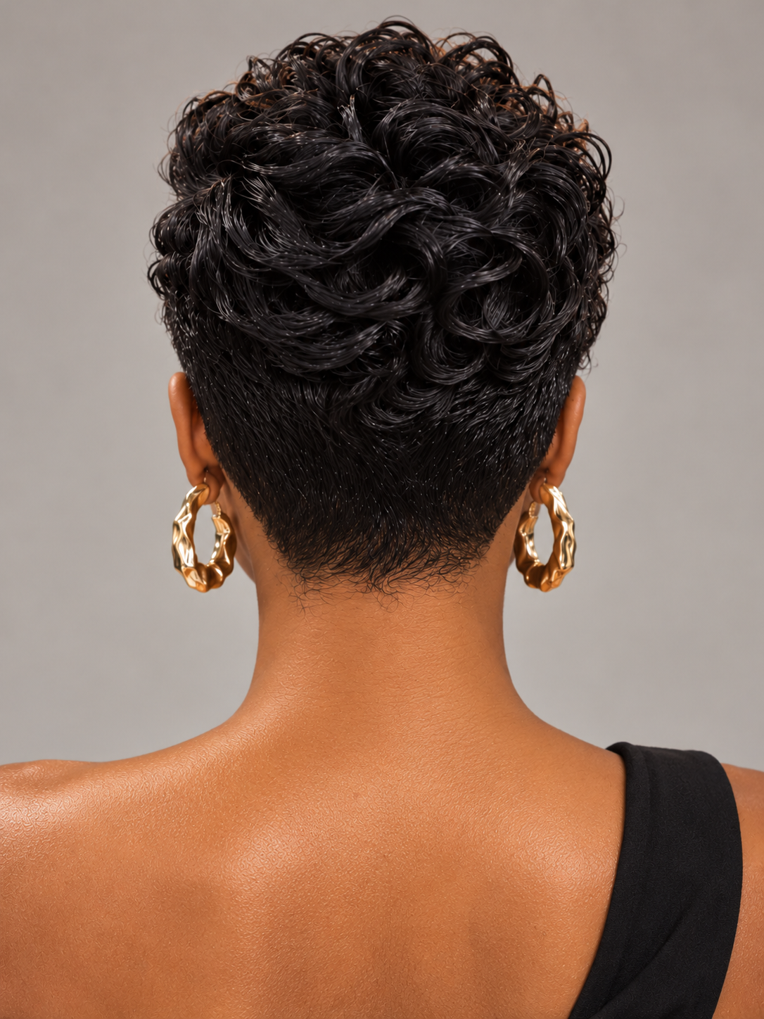 Loyalrose Pixie Loose Curly wig Black mix brown color glueless Side part Frontal 13x4 lace 100% Human Hair style 5