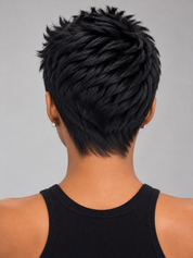 Loyalrose Pixie straight wig Black color glueless free part Closure 5x5 lace 100% Human Hair