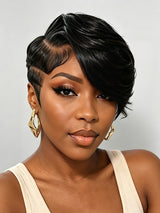 Loyalrose Pixie straight wig Black color Side part Full lace 100% Human Hair