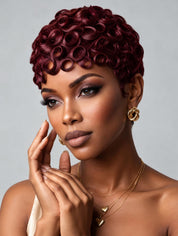 Loyalrose Pixie wig Finger wave Multicolors 100% human hair Glueless Machine made