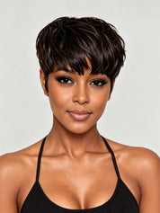 Black straight pixie wig 6 inch human hair front view