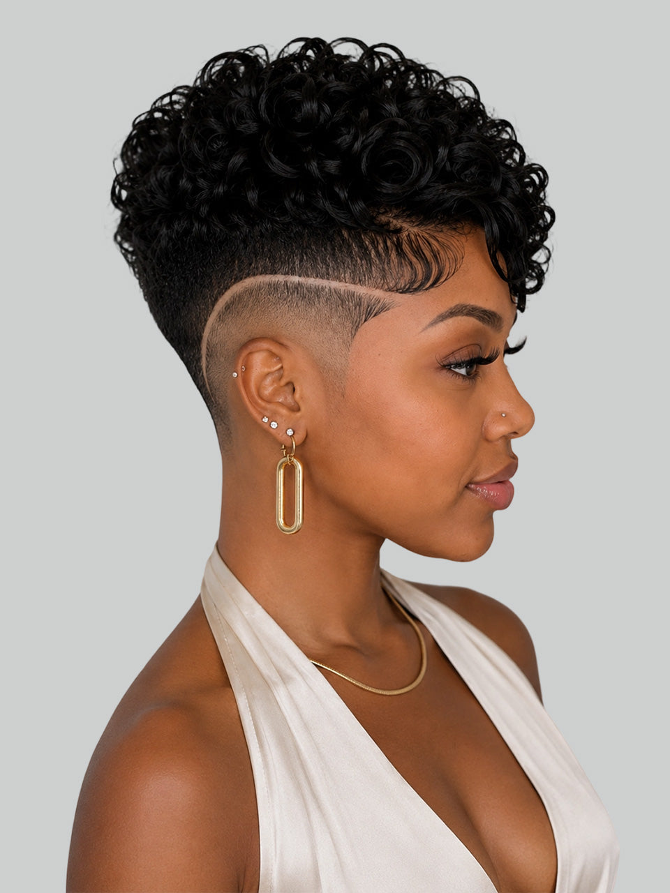 Loyalrose Pixie wig curly 6 inches Black 100% human hair Glueless with Full lace TWA with Fade and Hard Part style 8