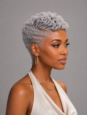 Loyalrose Pixie wig Afro Lowcut 6 inches Salt&Pepper 100% human hair Glueless with Full lace TWA with Fade and Hard Part style 19