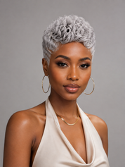 Loyalrose Pixie wig Afro Lowcut 6 inches Salt&Pepper 100% human hair Glueless with Full lace TWA with Fade and Hard Part style 19