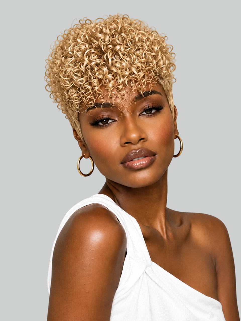 Loyalrose Short Curly Pixie Wig Multiple colors with bang 100% human hair Machine Made