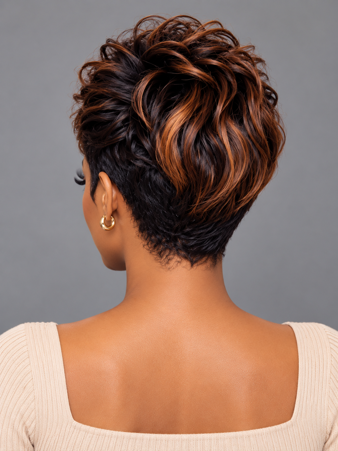 Loyalrose Pixie wig Deep Curly 8 inches Black mix brown 100% human hair with bang Glueless machine made style 2