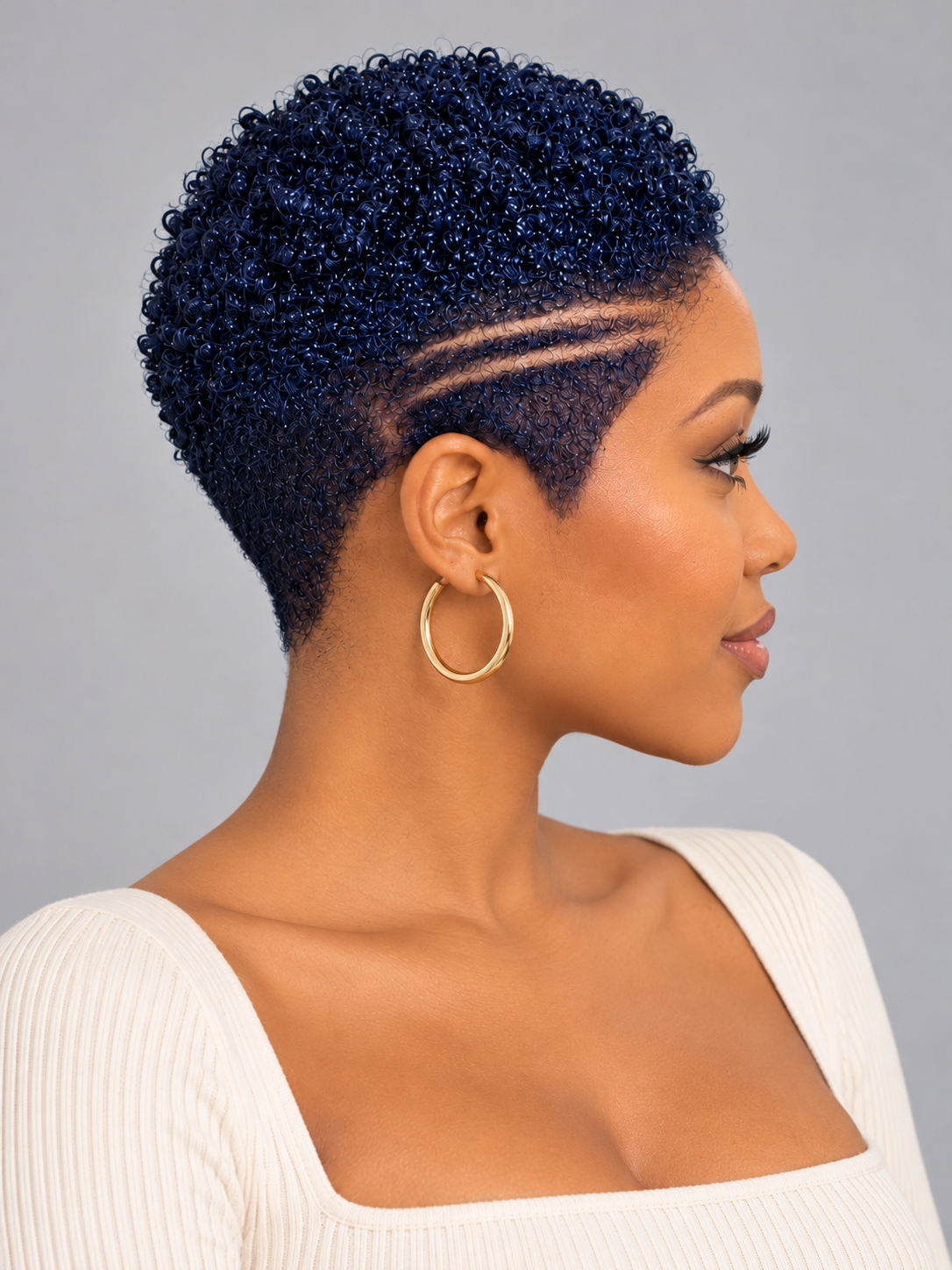 Loyalrose Pixie wig Afro Lowcut 8 inches Deep blue 100% human hair side part Glueless with Full lace TWA with Fade and Hard Part style 54