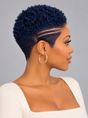 Loyalrose Pixie wig Afro Lowcut 8 inches Deep blue 100% human hair side part Glueless with Full lace TWA with Fade and Hard Part style 54