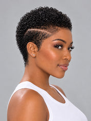 Loyalrose Pixie wig Afro Lowcut 6 inches Black 100% human hair side part Glueless with Full lace TWA with Fade and Hard Part style 52
