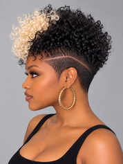 Loyalrose Pixie wig Afro Lowcut 8 inches Black mix blond 100% human hair side part Glueless with Full lace TWA with Fade and Hard Part style 53