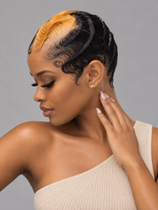Loyalrose Pixie Finger wave wig Black mix blond color Skunk stripe style glueless Side part Closure 5x5 lace 100% Human Hair