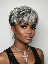 Loyalrose Topper Salt and pepper Machine made 100% human hair Glue-free (not a wig)