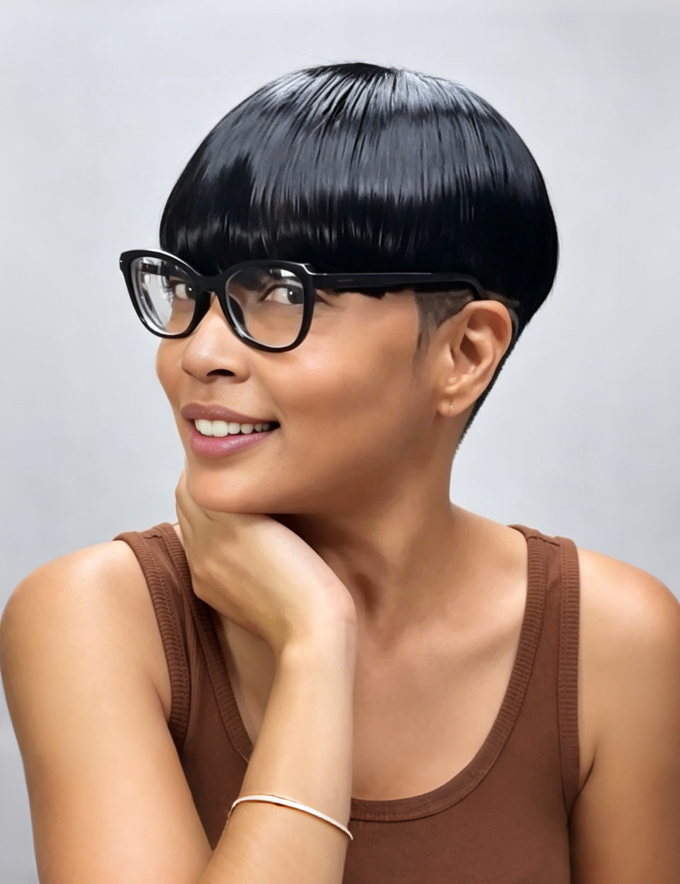 Black straight human hair topper for women 6 inch short pixie cut