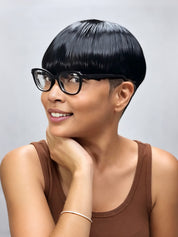 Black straight human hair topper for women 6 inch short pixie cut