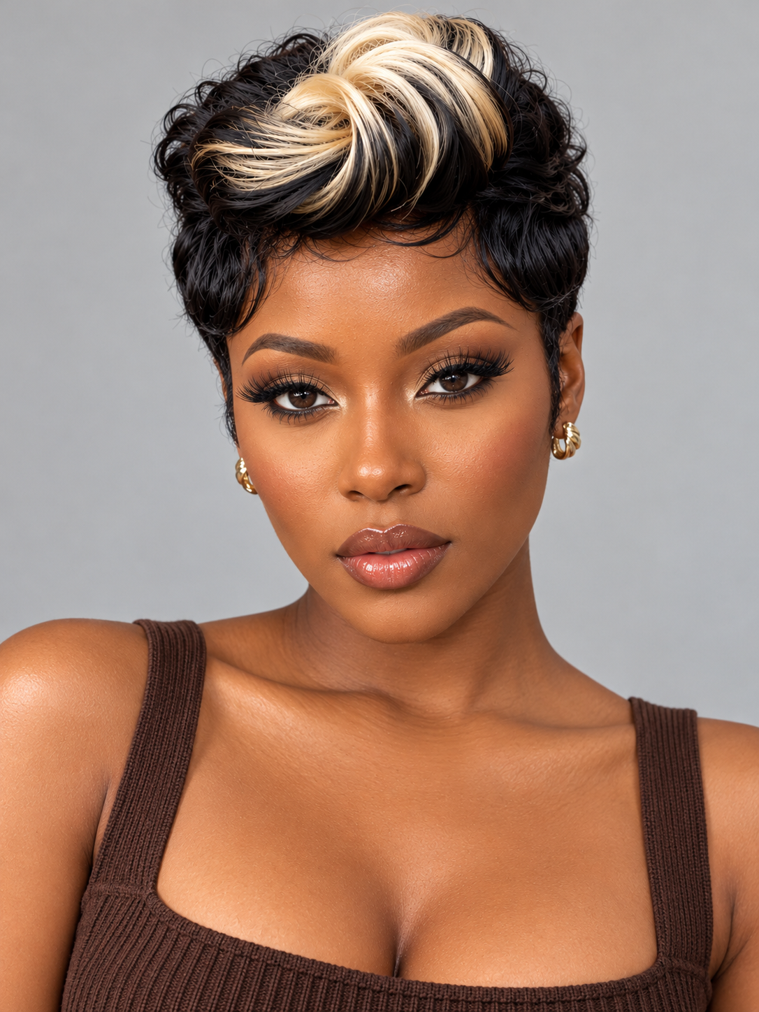 Loyalrose Pixie straight wig Black mix blond glueless Free part Frontal 13x4 lace 100% Human Hair Voluminous Crown style
