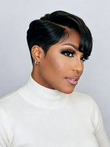 Loyalrose Pixie straight wig Black color Side part Frontal 13x4 lace 100% Human Hair