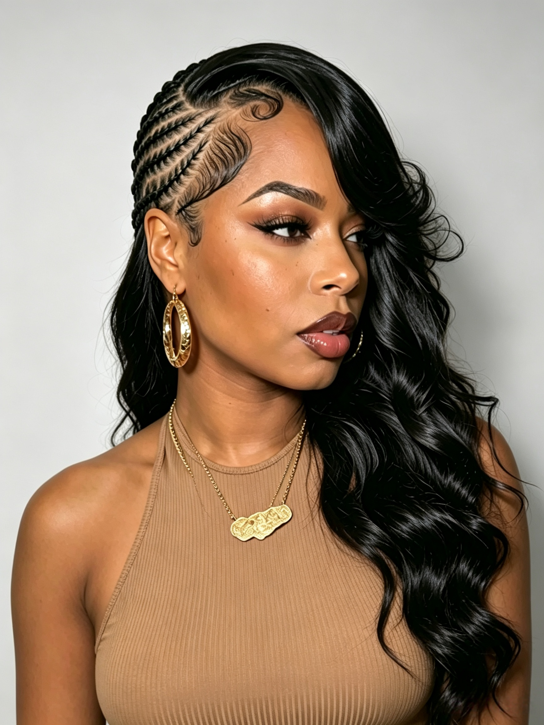 Loyalrose Side Braided body wave wig full lace black color Pre-styled without glue 100% human hair