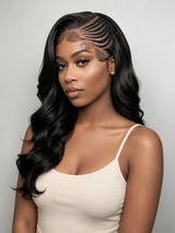 Loyalrose Side Braided body wave wig full lace black color Pre-styled without glue 100% human hair style 2