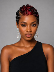 Loyalrose Pixie Loose Curly wig Black mix Red color glueless Side part Closure 5x5 lace 100% Human Hair