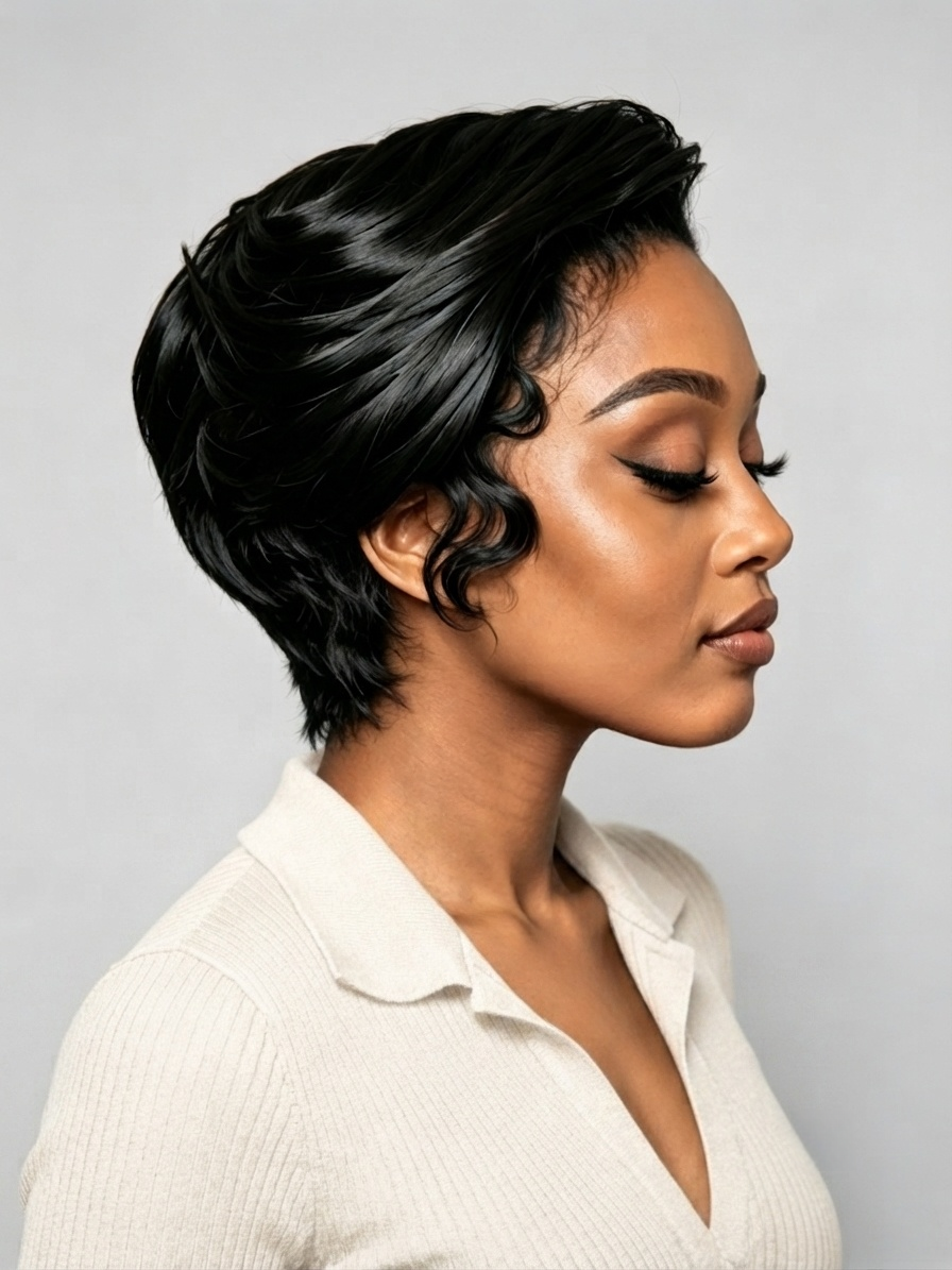 Loyalrose Pixie wig Black color Side part Full lace 100% Human Hair style 2