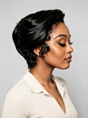 Loyalrose Pixie wig Black color Side part Full lace 100% Human Hair style 2
