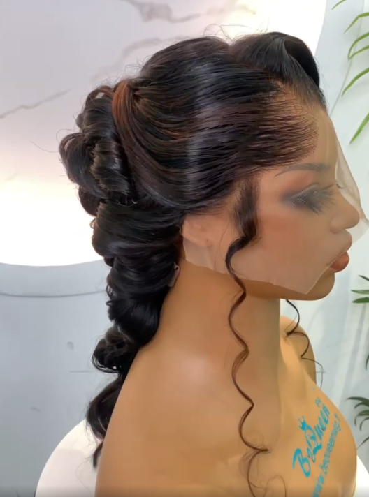 Loyalrose Bridal wig frontal lace 13*4 Black mixed brown Pre-styled without glue 100% Vietnamese hair style 11