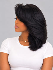 Loyalrose Bob wig frontal lace 13*6 Side part Black color without glue Straight+Asymmetrical Layered style